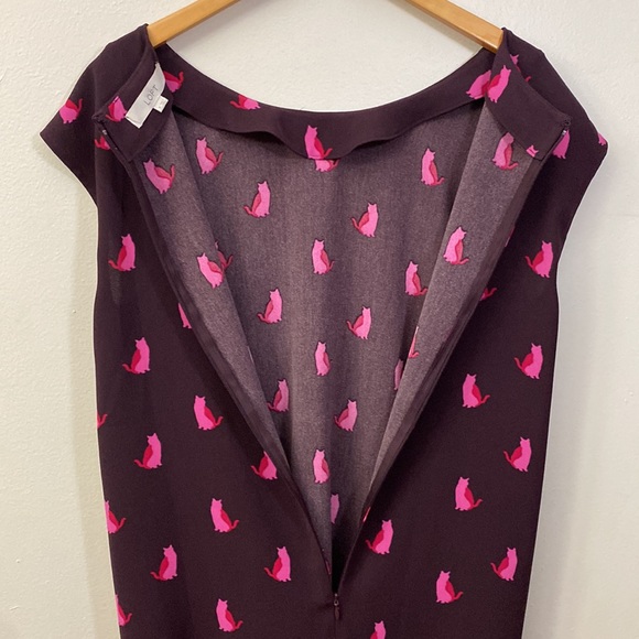 LOFT Smitten Kitten Burgundy Cat Cap Sleeve Dress with Pockets Size Medium - Picture 10 of 12